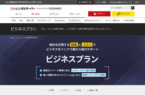 シンレンタルサーバー ビジネスプランのキャプチャ画像